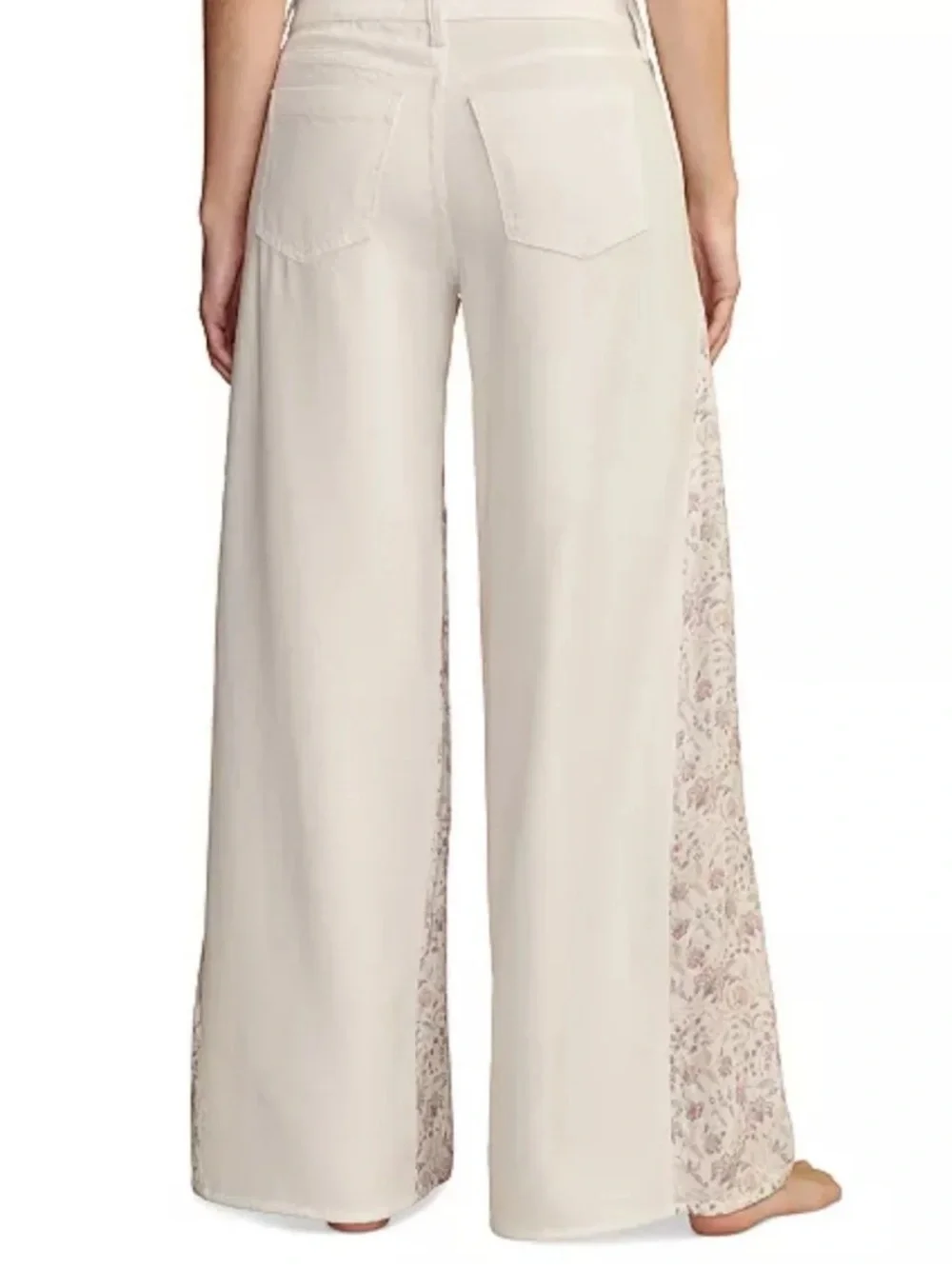 Women's Wide-Leg White Jeans with Floral Side Panels - Picture 2 of 10